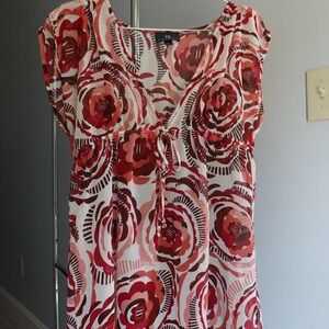 Womens Summer Abstract Floral‎ Red Flower Dress Sz L